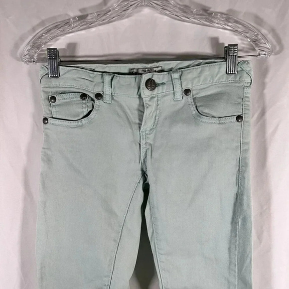 Free People Jeans Women's 24 Light Green Denim Low Rise Cotton Blend Pockets - Picture 2 of 11